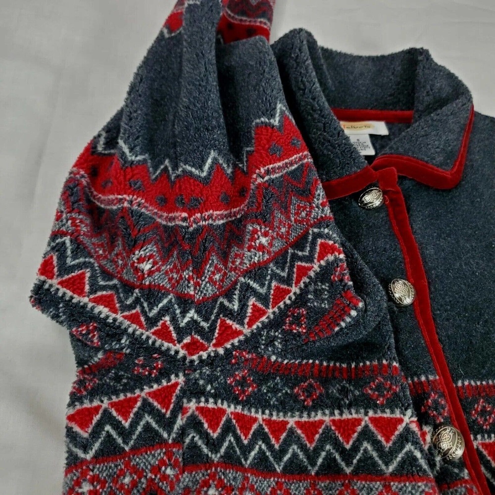 Talbots Navy and Red Patterned Fleece Jacket - Picture 7 of 10